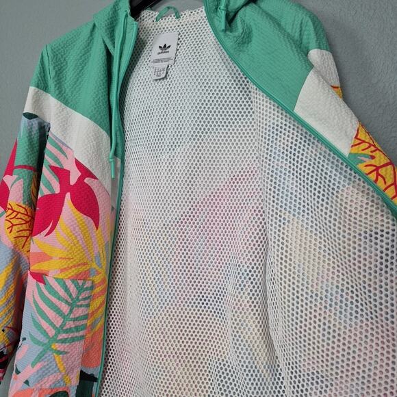 Adidas Windbreaker Jacket Womens Small Colorful Tropicalage Tropical Hooded - Picture 13 of 16
